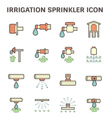 Irrigation system and watering by sprinkler vector icon set design.