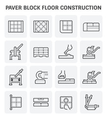 Paver block floor construction vector icon set design.