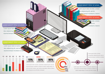 illustration of info graphic interior office concept in isometric graphic