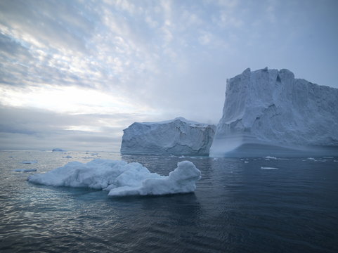 beautiful icebergs are melting on arctic ocean