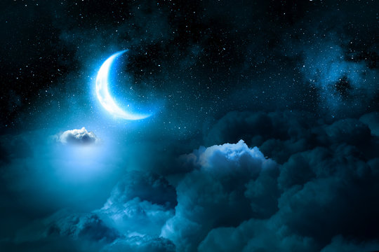 Fototapeta Fototapeta Księżyc na nocnym niebie, grafika. Dobranoc, śpij dobrze na ścianę