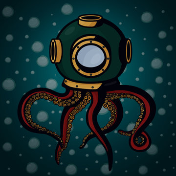 Octopus living in diving helmet