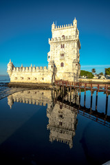 Fototapeta premium Belem Tower on the Tagus river in the morning, famous city landmark in Lisbon, Portugal.
