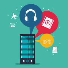 Headphone bike and movie icon. Shopping online ecommerce and media theme. Colorful design. Vector illustration