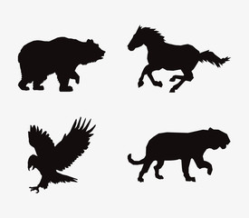 animal silhouettes horse feline eagle and bear icons vector illustration design 