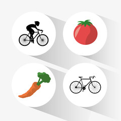 carrot and tomato bike and cyclist icons image vector illustration 