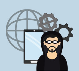 hacker with internet security related icons image vector illustration design 