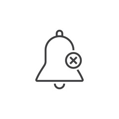 bell with X sign, delete alarm line icon, outline vector logo illustration, linear pictogram isolated on white