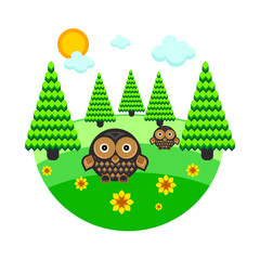 Совы в лесу вектор 
