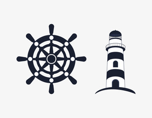 rudder with nautical sea life related icons image vector illustration design 