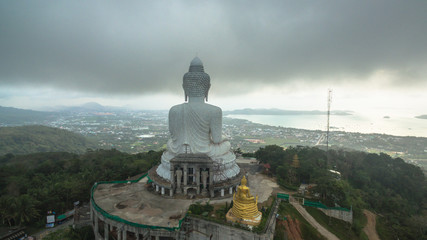 Big Buddha statue Was built on a higt  hilltop of Phuket Thailand Can be seen from a distance.