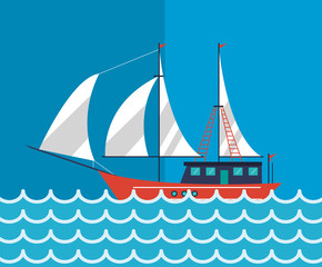 boat or ship with nautical sea life related icons image vector illustration design 