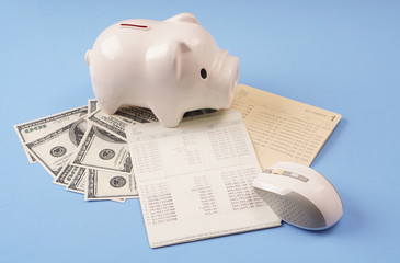 Piggy saving bank and banknote