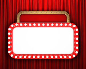 Retro cinema banner with red curtain