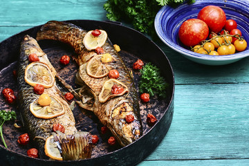 Fish baked in stylish pan