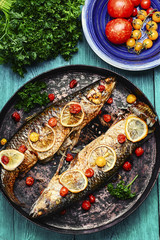 Fish baked in stylish pan