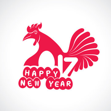 Year of the rooster. Vector of Happy New Year 2017 greeting card design.