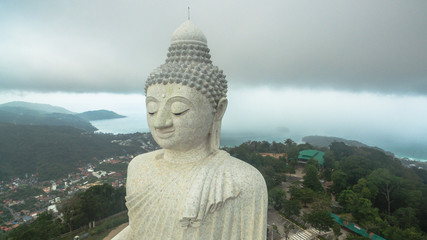 Big Buddha statue Was built on a higt  hilltop of Phuket Thailand Can be seen from a distance.