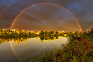 Rainbow above lake
