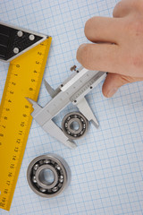 calipers, bearing and square