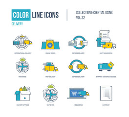 Color Line icons collection. International delivery, express and fast