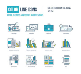 Color Line icons collection. Business accessories and essentials.