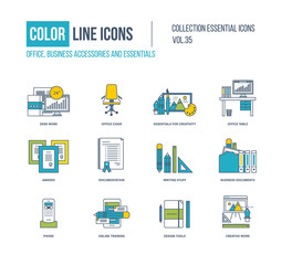 Color Line icons collection. Office, business accessories.