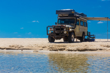 4wd vehicle camping setup on Eli Creek, Fraser Island, Australia