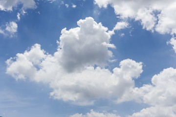 Blue sky is covered by white clouds and raincloud 