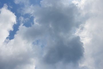 Blue sky with white clouds, and raincloud  