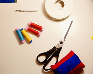 Sewing supplies isolated on white background