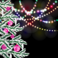 Fancy Christmas tree. Bright festive lights illustration