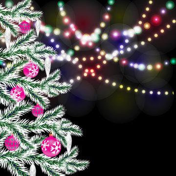 Fancy Christmas tree. Bright festive lights illustration