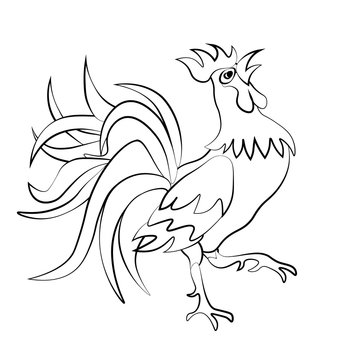 Image rooster silhouette on a white background. Tattoo. illustration
