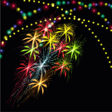 Greeting card. Fireworks. Bright lights illustration