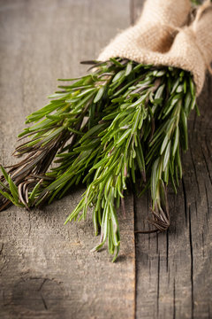 Organic, natural and fresh bunch of rosemary on the table