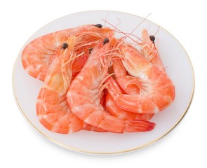Cooked Prawns or Tiger Shrimps in White Plate