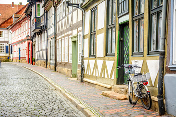 typical german wooden houses at goslar