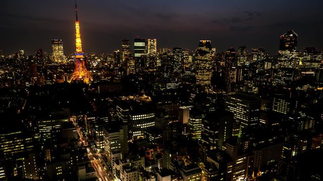 Night Tokyo city view. 4K resolution time lapse. June 2016