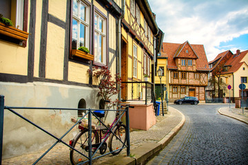 Fototapeta na wymiar typical german wooden houses at quedlinburg