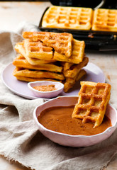 waffle with chocolate sauce
