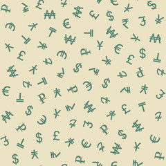 Symbols of Various Currencies Seamless Pattern