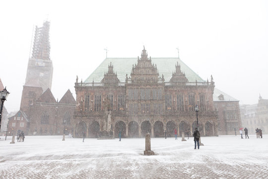 Bremen under a snow blizzard