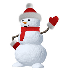 Snowman with scarf on white pointing to something