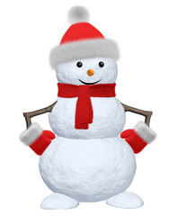 Snowman with scarf, hat and scarf on white