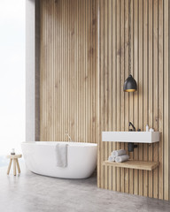 Wooden walls bathroom with sink