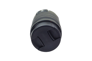 Close up of camera lens isolated on white and background