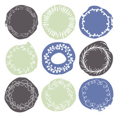 Set of 9 decorative wedding or romantic elements.