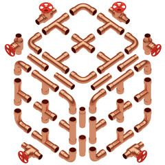 Copper pipes set diagonal view