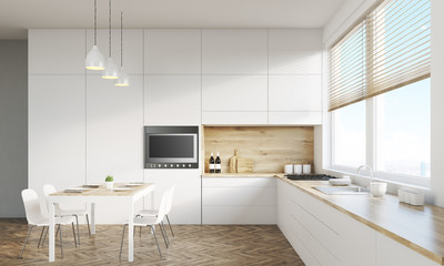 Kitchen table and TV set